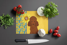 Load image into Gallery viewer, Summer Sunflowers Toy Red Poodle Glass Cutting Boards – Durable, Decorative Kitchen Art Large