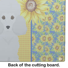 Load image into Gallery viewer, Summer Sunflowers Toy White Poodle Glass Cutting Boards – Durable, Decorative Kitchen Art Large