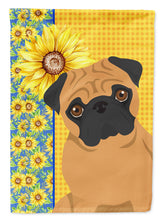 Load image into Gallery viewer, Summer Sunflowers Apricot Pug Garden Flag – Decorative Outdoor Yard Flag