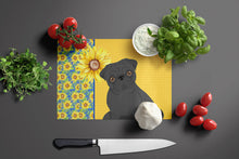 Load image into Gallery viewer, Summer Sunflowers Black Pug Glass Cutting Boards – Durable, Decorative Kitchen Art Large