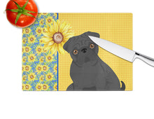 Load image into Gallery viewer, Summer Sunflowers Black Pug Glass Cutting Boards – Durable, Decorative Kitchen Art Large