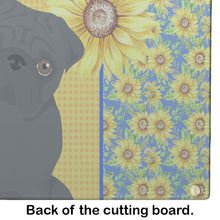 Load image into Gallery viewer, Summer Sunflowers Black Pug Glass Cutting Boards – Durable, Decorative Kitchen Art Large