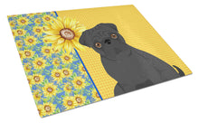 Load image into Gallery viewer, Summer Sunflowers Black Pug Glass Cutting Boards – Durable, Decorative Kitchen Art Large