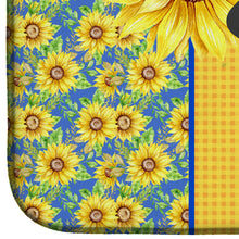 Load image into Gallery viewer, Summer Sunflowers Fawn Pug Dish Drying Mat – Absorbent, Artistic Kitchen Essentials