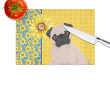 Load image into Gallery viewer, Summer Sunflowers Fawn Pug Glass Cutting Boards – Durable, Decorative Kitchen Art Large