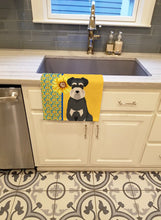 Load image into Gallery viewer, Summer Sunflowers Black and Silver Natural Ears Schnauzer Kitchen Towel