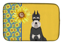 Load image into Gallery viewer, Summer Sunflowers Black and Silver Schnauzer Dish Drying Mat – Absorbent, Artistic Kitchen Essentials