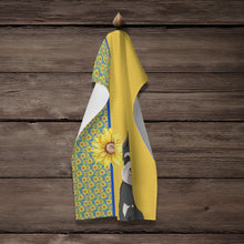 Load image into Gallery viewer, Summer Sunflowers Black and Silver Schnauzer Kitchen Towel