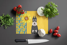 Load image into Gallery viewer, Summer Sunflowers Black and Silver Schnauzer Glass Cutting Boards – Durable, Decorative Kitchen Art Large