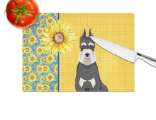 Load image into Gallery viewer, Summer Sunflowers Black and Silver Schnauzer Glass Cutting Boards – Durable, Decorative Kitchen Art Large