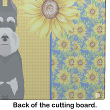 Load image into Gallery viewer, Summer Sunflowers Black and Silver Schnauzer Glass Cutting Boards – Durable, Decorative Kitchen Art Large