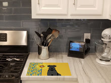 Load image into Gallery viewer, Summer Sunflowers Black Natural Ears Schnauzer Glass Cutting Boards – Durable, Decorative Kitchen Art Large