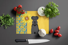 Load image into Gallery viewer, Summer Sunflowers Black Natural Ears Schnauzer Glass Cutting Boards – Durable, Decorative Kitchen Art Large
