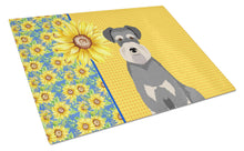 Load image into Gallery viewer, Summer Sunflowers Salt Pepper Natural Ears Schnauzer Glass Cutting Boards – Durable, Decorative Kitchen Art Large