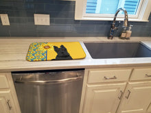 Load image into Gallery viewer, Summer Sunflowers Black Scottish Terrier Dish Drying Mat – Absorbent, Artistic Kitchen Essentials