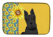 Load image into Gallery viewer, Summer Sunflowers Black Scottish Terrier Dish Drying Mat – Absorbent, Artistic Kitchen Essentials