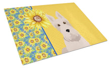 Load image into Gallery viewer, Summer Sunflowers Wheaten Scottish Terrier Glass Cutting Boards – Durable, Decorative Kitchen Art Large