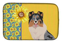 Load image into Gallery viewer, Summer Sunflowers Blue Merle Sheltie Dish Drying Mat – Absorbent, Artistic Kitchen Essentials