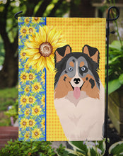 Load image into Gallery viewer, Summer Sunflowers Blue Merle Sheltie Garden Flag – Decorative Outdoor Yard Flag