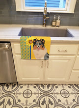 Load image into Gallery viewer, Summer Sunflowers Blue Merle Sheltie Kitchen Towel