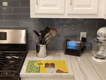 Load image into Gallery viewer, Summer Sunflowers Sable Sheltie Glass Cutting Boards – Durable, Decorative Kitchen Art Large