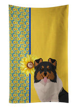 Load image into Gallery viewer, Summer Sunflowers Tricolor Sheltie Kitchen Towel