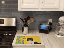Load image into Gallery viewer, Summer Sunflowers Tricolor Sheltie Glass Cutting Boards – Durable, Decorative Kitchen Art Large