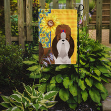 Load image into Gallery viewer, Summer Sunflowers Red and White Shih Tzu Garden Flag – Decorative Outdoor Yard Flag