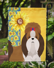 Load image into Gallery viewer, Summer Sunflowers Red and White Shih Tzu Garden Flag – Decorative Outdoor Yard Flag