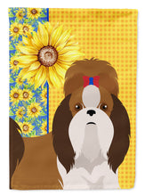 Load image into Gallery viewer, Summer Sunflowers Red and White Shih Tzu Garden Flag – Decorative Outdoor Yard Flag