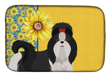Load image into Gallery viewer, Summer Sunflowers Black and White Shih Tzu Dish Drying Mat – Absorbent, Artistic Kitchen Essentials