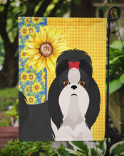 Load image into Gallery viewer, Summer Sunflowers Black and White Shih Tzu Garden Flag – Decorative Outdoor Yard Flag