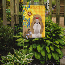 Load image into Gallery viewer, Summer Sunflowers Gold and White Shih Tzu Garden Flag – Decorative Outdoor Yard Flag