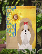 Load image into Gallery viewer, Summer Sunflowers Gold and White Shih Tzu Garden Flag – Decorative Outdoor Yard Flag