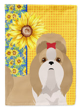 Load image into Gallery viewer, Summer Sunflowers Gold and White Shih Tzu Garden Flag – Decorative Outdoor Yard Flag