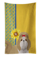 Load image into Gallery viewer, Summer Sunflowers Gold and White Shih Tzu Kitchen Towel