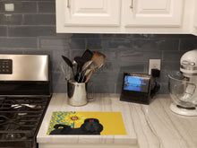Load image into Gallery viewer, Summer Sunflowers Black Shih Tzu Glass Cutting Boards – Durable, Decorative Kitchen Art Large