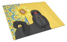 Load image into Gallery viewer, Summer Sunflowers Black Shih Tzu Glass Cutting Boards – Durable, Decorative Kitchen Art Large