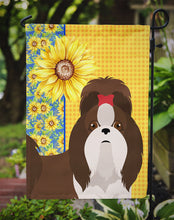 Load image into Gallery viewer, Summer Sunflowers Liver and White Shih Tzu Garden Flag – Decorative Outdoor Yard Flag