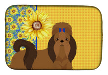 Load image into Gallery viewer, Summer Sunflowers Red Shih Tzu Dish Drying Mat – Absorbent, Artistic Kitchen Essentials