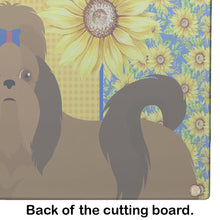 Load image into Gallery viewer, Summer Sunflowers Red Shih Tzu Glass Cutting Boards – Durable, Decorative Kitchen Art Large