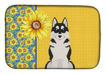 Load image into Gallery viewer, Summer Sunflowers Black Siberian Husky Dish Drying Mat – Absorbent, Artistic Kitchen Essentials