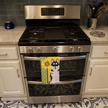 Load image into Gallery viewer, Summer Sunflowers Black Siberian Husky Kitchen Towel