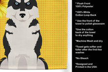 Load image into Gallery viewer, Summer Sunflowers Black Siberian Husky Kitchen Towel
