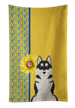 Load image into Gallery viewer, Summer Sunflowers Black Siberian Husky Kitchen Towel