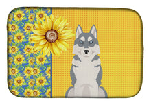 Load image into Gallery viewer, Summer Sunflowers Grey Siberian Husky Dish Drying Mat – Absorbent, Artistic Kitchen Essentials