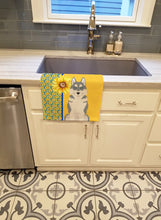Load image into Gallery viewer, Summer Sunflowers Grey Siberian Husky Kitchen Towel