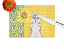 Load image into Gallery viewer, Summer Sunflowers Grey Siberian Husky Glass Cutting Boards – Durable, Decorative Kitchen Art Large