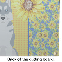 Load image into Gallery viewer, Summer Sunflowers Grey Siberian Husky Glass Cutting Boards – Durable, Decorative Kitchen Art Large