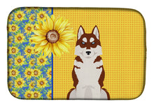 Load image into Gallery viewer, Summer Sunflowers Red Siberian Husky Dish Drying Mat – Absorbent, Artistic Kitchen Essentials